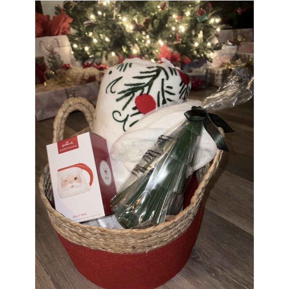 Hallmark Gift Set Red Basket Santa Blanket Jolly Mug Tree Candle 2025 NWT